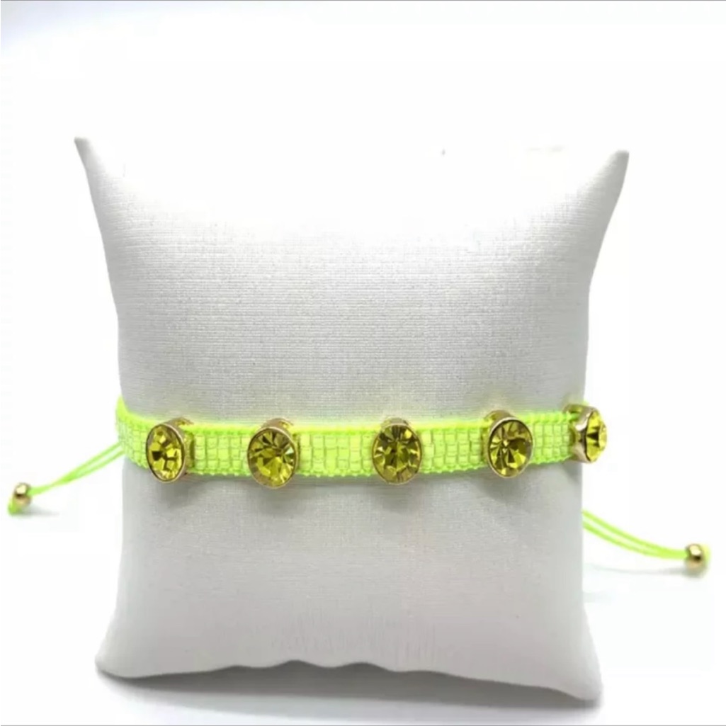 Neon Yellow Miyuki Seed Bead Bracelet Gem Studded 25$
